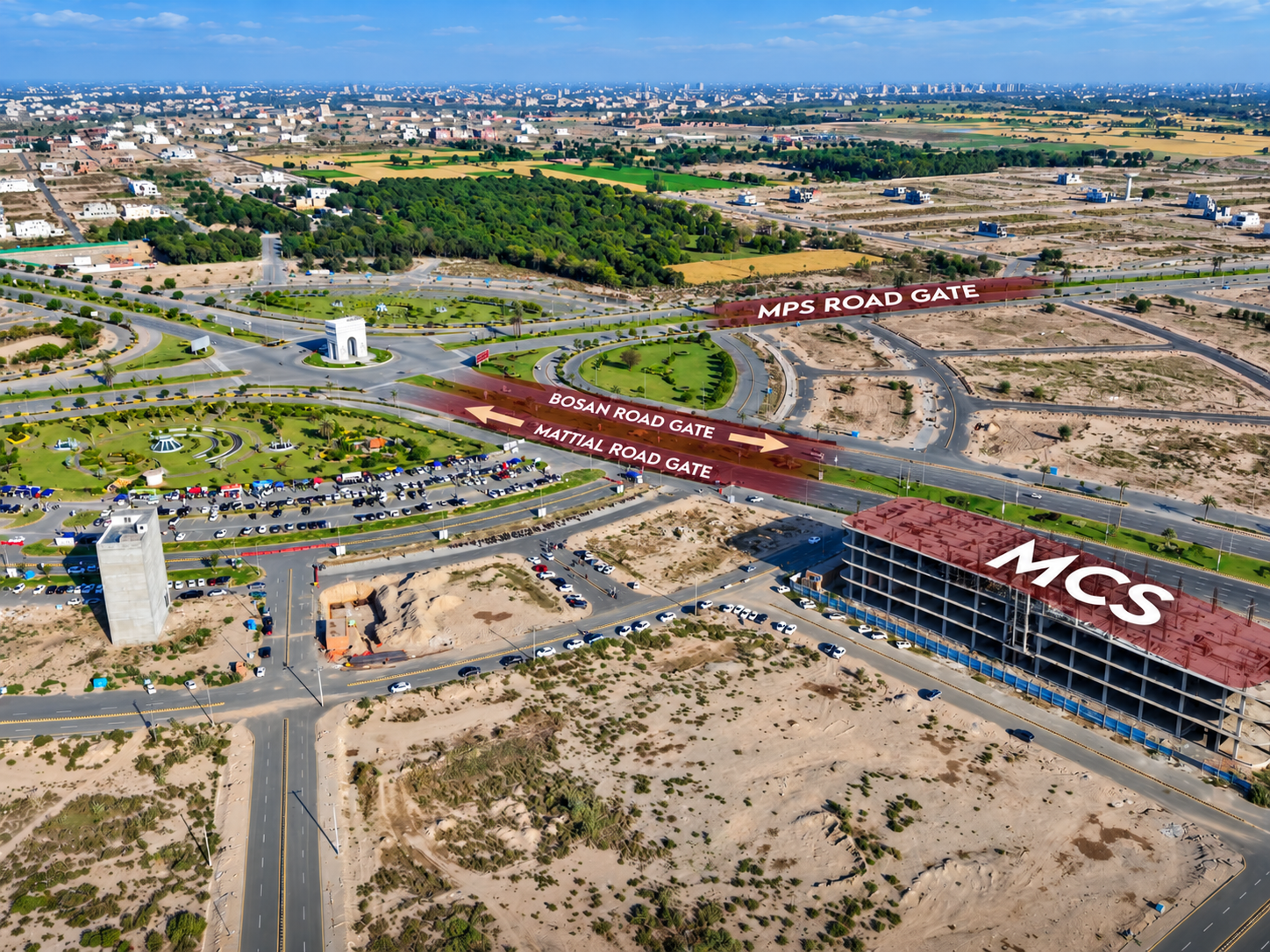 Actual MCS building and boulevard under construction